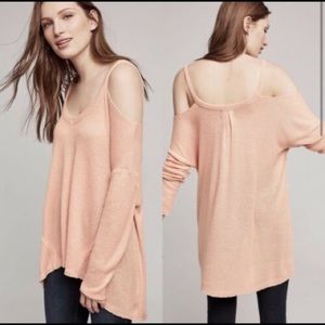 Deletta by Anthropologie Blush Cold Shoulder Knit Boho Oversized Top size S